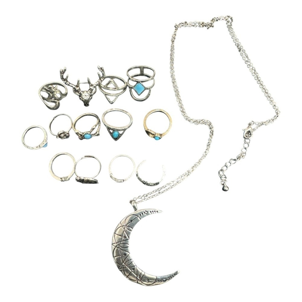 Silver and Blue Crescent Moon Necklace